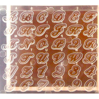 Muotti, joustava ja l�pin�kyv�, minikokoisia koruja "KAUNOKIRJAIMET",  askarteluun (massat, hartsit jne.)