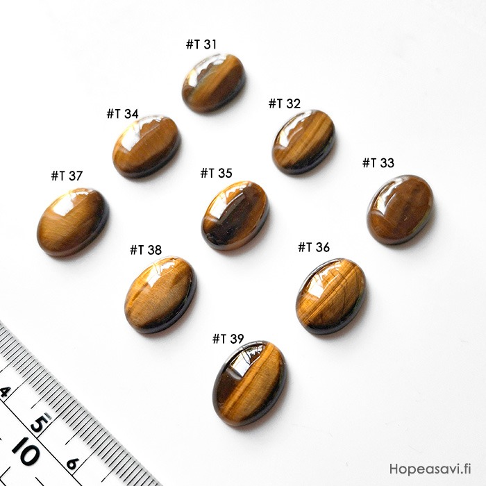 Tiikerinsilm�, py�r�hiottu kapussi, soikea, 18x13mm, kuvassa T32, laadukas valikoitu korukivi, 1 kpl