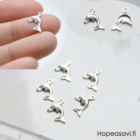 Maskotti, hopeoitua messinki, DELFIINI, 9mm, 5 kpl