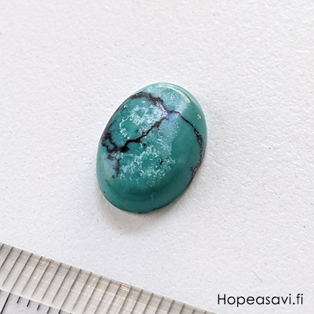 Turkoosi, *Uniikki kivi* pyrhiottu kapussi, v/t, soikea, 14x10mm, 1 kpl