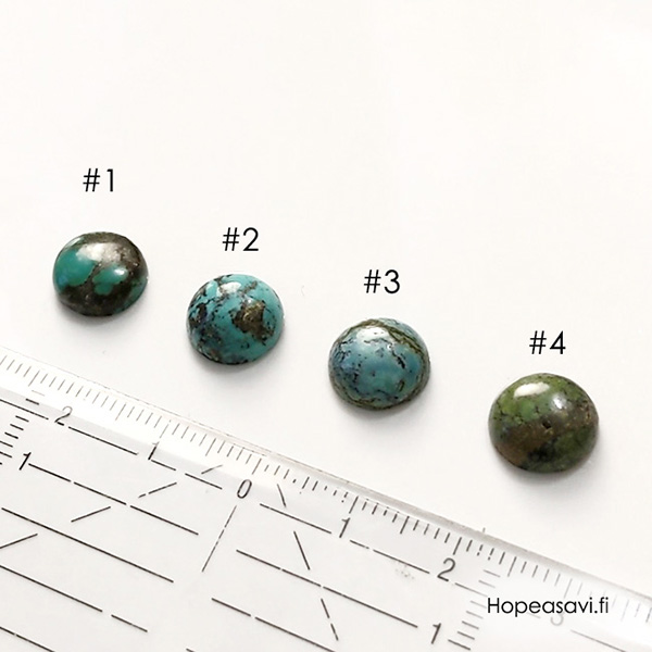 Turkoosi, *Uniikki kivi* kuvassa #1, pyrhiottu kapussi, v/t, ympyr, 10mm, 1kpl