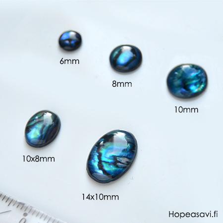  *poistomyynti -huom vri tasaisen tumma sininen (ei kirjava)* Paua-Abalone, pyrhiottu kapussi, p/v, ympyr, 6mm, 1 kpl